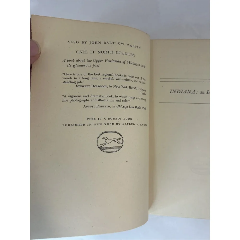 Indiana : An Interpretation John Bartlow Martin Hardback 1st Edition Borzoi Book